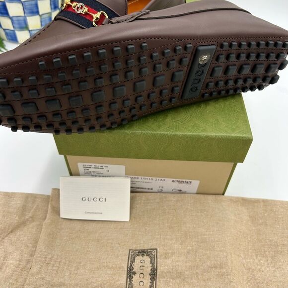 Men’s Gucci Aryton web striped leather driver loafers size 13 fits 13.5 US - Picture 10 of 11